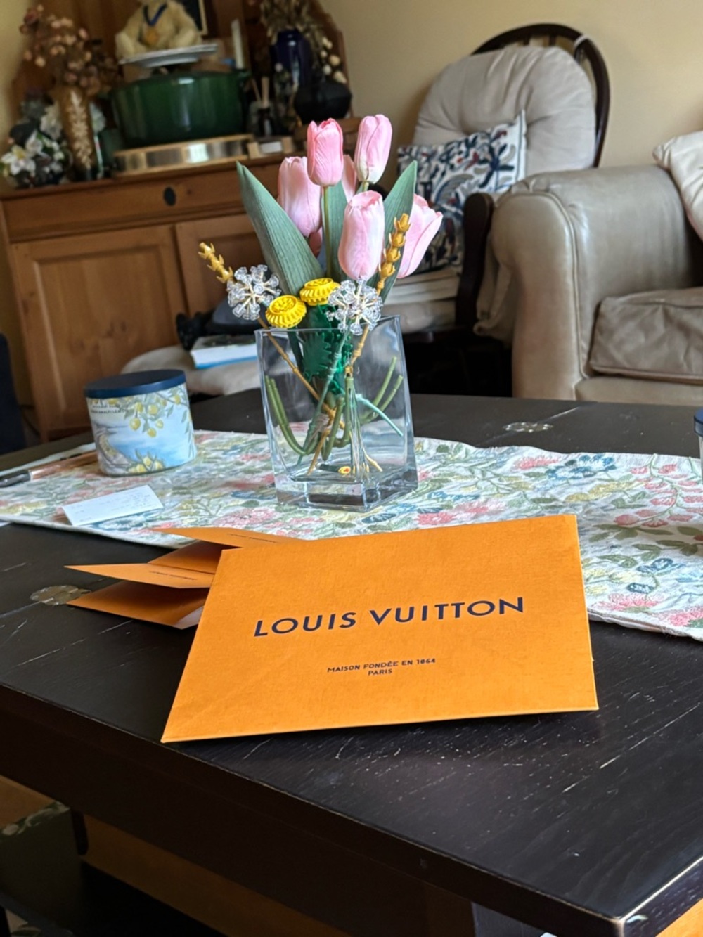 Louis Vuitton Orange extra small / mini shopping bag with two receipt holders